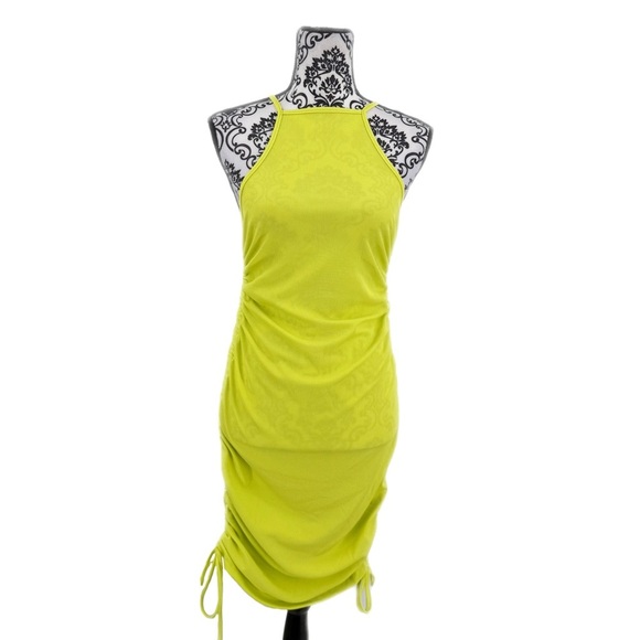 Almost Famous Hot Girl Summer Yellow Ruched Halter Sexy Adjustable Mini Dress, L - Picture 6 of 7